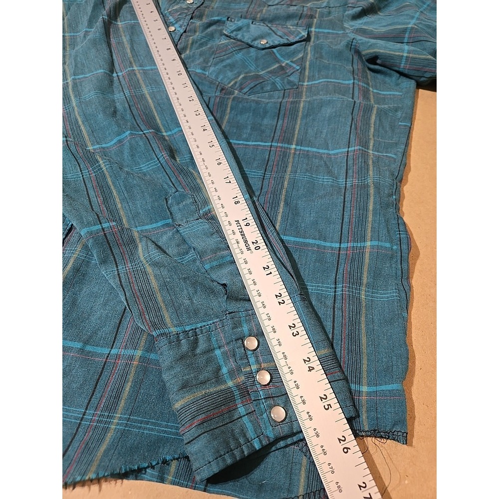 Wrangler Western Shirt Teal Plaid Long Sleeve Pearl Snap Cowboy Rancher XL - Picture 7 of 9